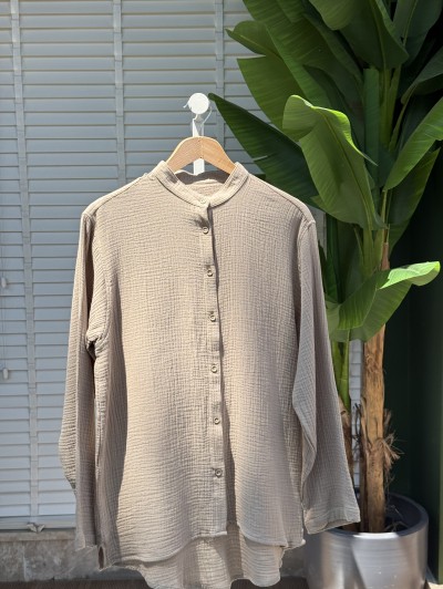 Erkek Müslin Kumaş Gömlek – Doğal, Nefes Alabilir, Rahat Kesim