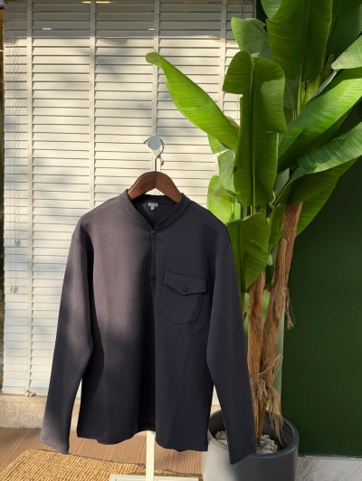 Cepli, Yaka Fermuar Detaylı %100 Pamuk Rahat Kalıp Mevsimlik Sweatshirt