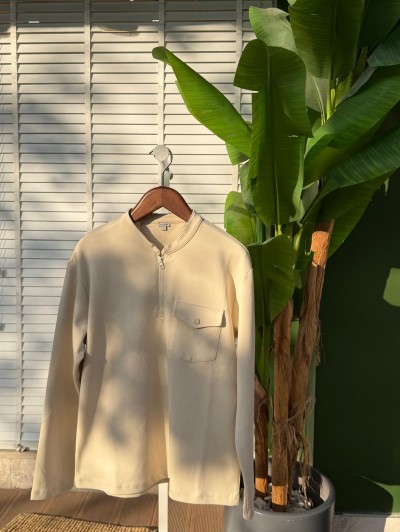 Cepli, Yaka Fermuar Detaylı %100 Pamuk Rahat Kalıp Mevsimlik Sweatshirt